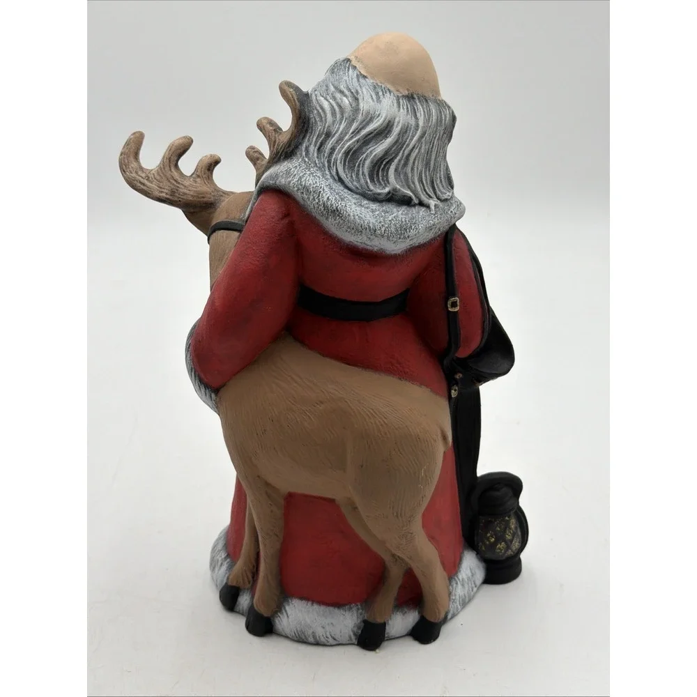 Santa Claus Feeding Reindeer Ceramic Statue VINTAGE Christmas not Rudolph